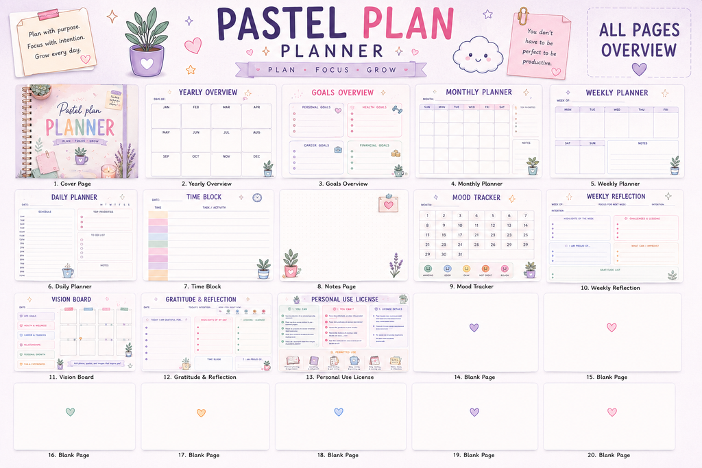 Ultimate Student Planner Bundle | 17 Printable A4 PDF Pages | Digital Academic Planner Pastel_Plan