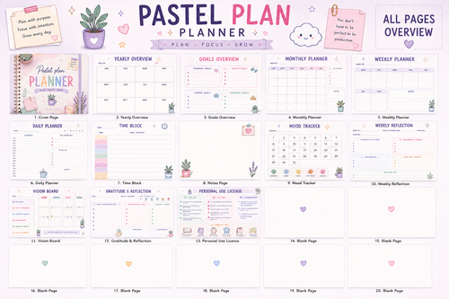 Ultimate Student Planner Bundle | 17 Printable A4 PDF Pages | Digital Academic Planner Pastel_Plan