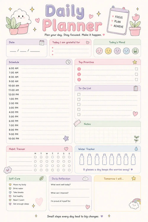 Cute Printable Daily Planner PDF | Pastel Plan Digital Download